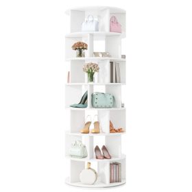 ON-TREND Φ23.6'' Rotating Shoe Rack Tower, 7-Tier Spinning Shoe Shelf with 5 Grids Per Layer, Display Rack