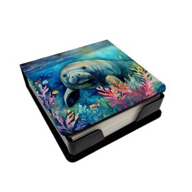 Manatee PU Leather Note Paper Holder with Artist-Designed Cover, Desk Accessory, Office Gift