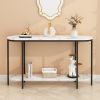 [Replace code:31283576]Console Table 2 Tier Narrow Entryway Table with Storage Shelves Faux Marble Narrow Table for Living Bedroom Hallway Office Easy