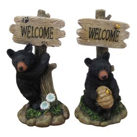 5.5"H 2-PC Set Bear with Tree WELCOME Sign Figurine Home Decor Gift