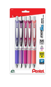 Pentel EnerGel RTX Gel Ink Pens, Medium Point, 0.7mm, Passion Hue Assorted Ink, Pack of 5 Pens