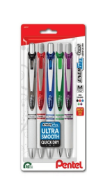 Pentel EnerGel Pearl RTX Gel Ink Pens, Medium Point, 0.7mm, Assorted Ink, Pack of 5 Pens