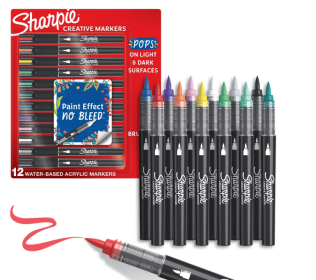 Sharpie Creative Markers, Water-Based Acrylic Markers, Brush Tip, Assorted Colors, 12 Count
