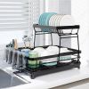 The tableware and dish storage rack is equipped with a drain port, allowing water to be directly drained into the sink