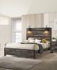 1pc Rustic Style Butcher Block Finish Weathered Brown Finish King Size Bed w/ Lamp Wooden Bedroom Furniture