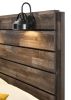 1pc Rustic Style Butcher Block Finish Weathered Brown Finish King Size Bed w/ Lamp Wooden Bedroom Furniture