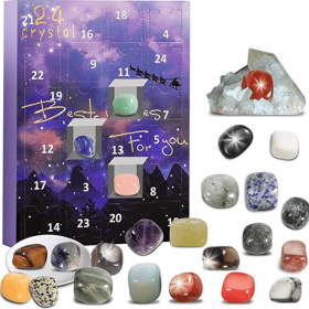 Advent Calendar 2024, 24 Days Crystal Gemstones Minerals & Fossils Advent Calendar (Color: Purple)