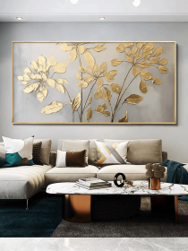 Gold leaf Acrylic Painting Oversized Horizontal Wall Art Abstract Texture Artwork Extra Large Handmade Painting Floral Art Decor for Home (Style: 01, size: 80x160cm)