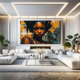 African Abstract Figure Wall Art Black Women Art Hand Painted Oil Painting Oversized Wall Art Abstract African Women Wall Art African Modern Art Gift (Style: 01, size: 90x130cm)