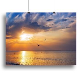 Early morning sunrise over the sea and a birds Canvas Print or Poster (Type: Poster Print, size: 32" x 24" / 80cm x 60cm (approx))