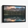 Sunset At Lake Carezza Floating Framed Canvas