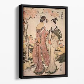 Two women by Hokusai Floating Framed Canvas (Color: Black, size: 36" x 24" / 90cm x 60cm (approx))