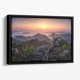Sunrise On Top Floating Framed Canvas (Color: Black, size: 12" x 8" / 30cm x 20cm (approx))