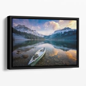 First Snow Emerald Lake Floating Framed Canvas (Color: Black, size: 40" x 26" / 100cm x 65cm (approx))