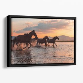 WATER HORSES Floating Framed Canvas (Color: Black, size: 16" x 12" / 42cm x 30cm (approx))