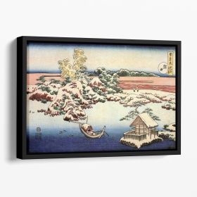 Winter landscape of Suda by Hokusai Floating Framed Canvas (Color: Black, size: 12" x 8" / 30cm x 20cm (approx))