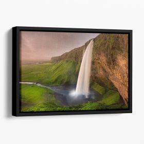 Seljalandsfoss Floating Framed Canvas (Color: Black, size: 36" x 24" / 90cm x 60cm (approx))