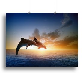 Couple jumping dolphins Canvas Print or Poster (Type: Standard Framed Canvas Print, size: 28" x 20" / 70cm x 50cm (approx))