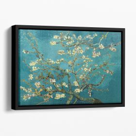Blossoming Almond Tree by Van Gogh Floating Framed Canvas (Color: Black, size: 40" x 26" / 100cm x 65cm (approx))