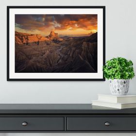 Badlands Bardenas Reales Framed Print (Color: Black/With White Edging, size: 18" x 12" / 48cm x 30cm (approx))
