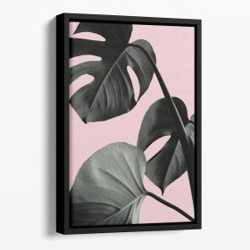 Monstera Pink No 04 Floating Framed Canvas (Color: Black, size: 24" x 16" / 60cm x 40cm (approx))