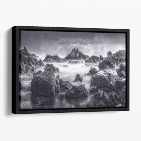Rocky Seascape Floating Framed Canvas (Color: Black, size: 24" x 16" / 60cm x 40cm (approx))