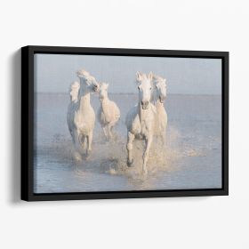 Running White Horses Floating Framed Canvas (Color: Black, size: 36" x 24" / 90cm x 60cm (approx))