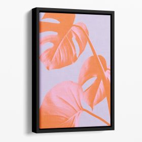 Monstera Purple 03 Floating Framed Canvas (Color: Black, size: 40" x 26" / 100cm x 65cm (approx))