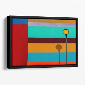 Lamp And Striped Wall Floating Framed Canvas (Color: Black, size: 24" x 16" / 60cm x 40cm (approx))